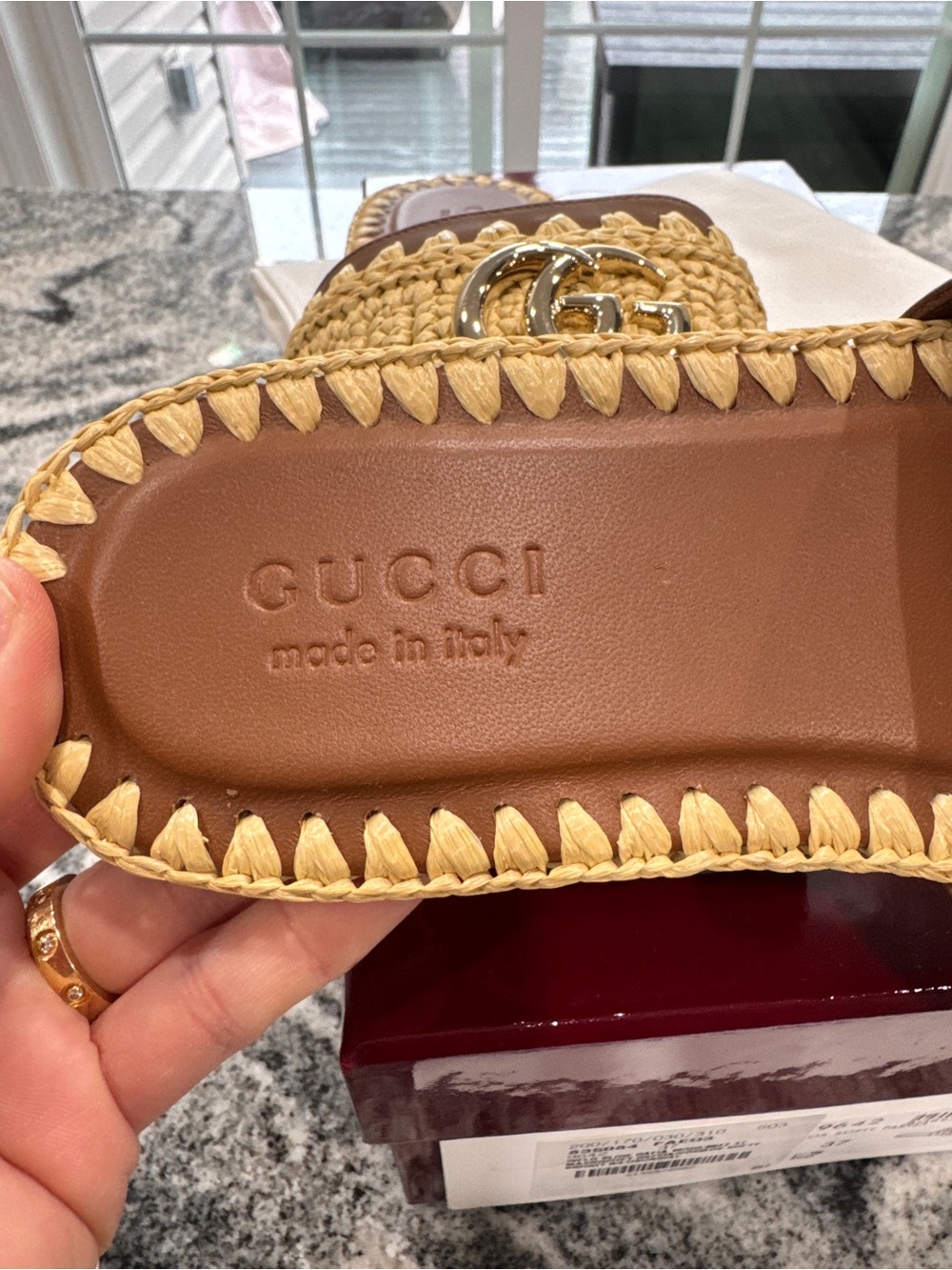 Gucci Raffia Neutral Slides Sandals - Picture 3 of 6
